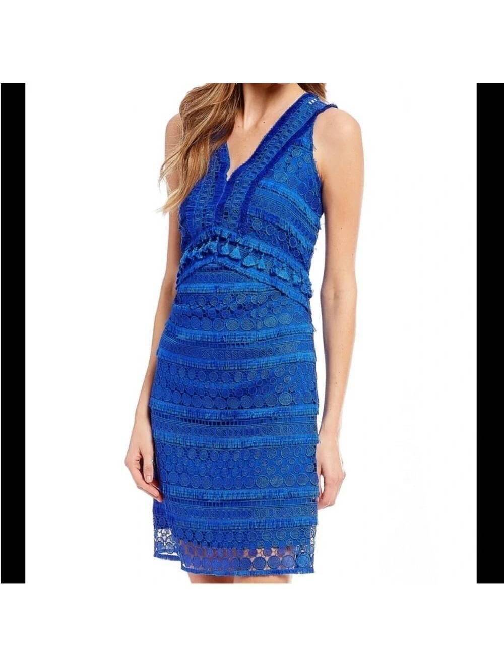 Sam Edelman Blue Lace Fringe Mini Dress Size 8 Cocktail Party Boho Chic